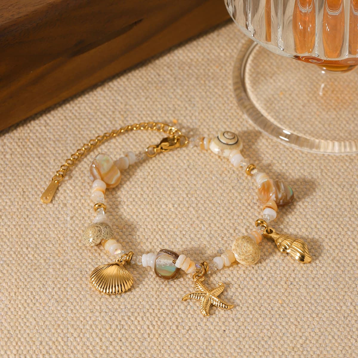 Stainless Steel Conch Starfish Shell Bracelet For Women